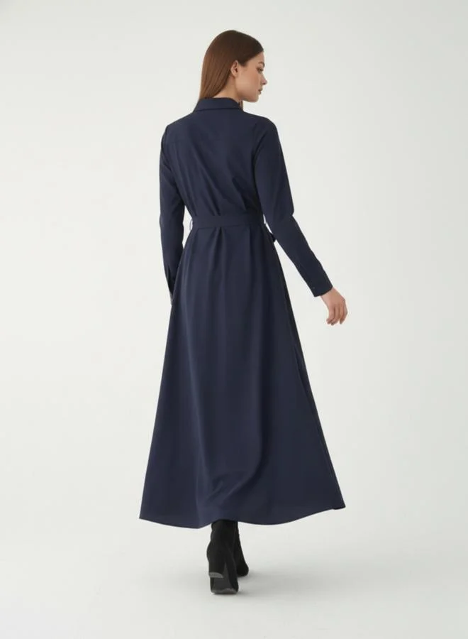 House Of Raeli  Women Navy Blue Cotton Collared Shirt Maxi Dress for Women | Best Price UAE